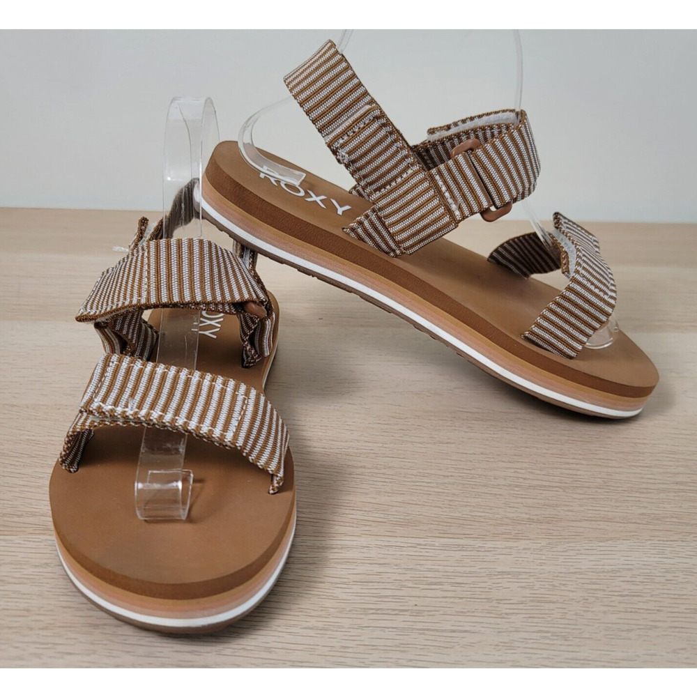 Roxy Brown and White Striped Sandals